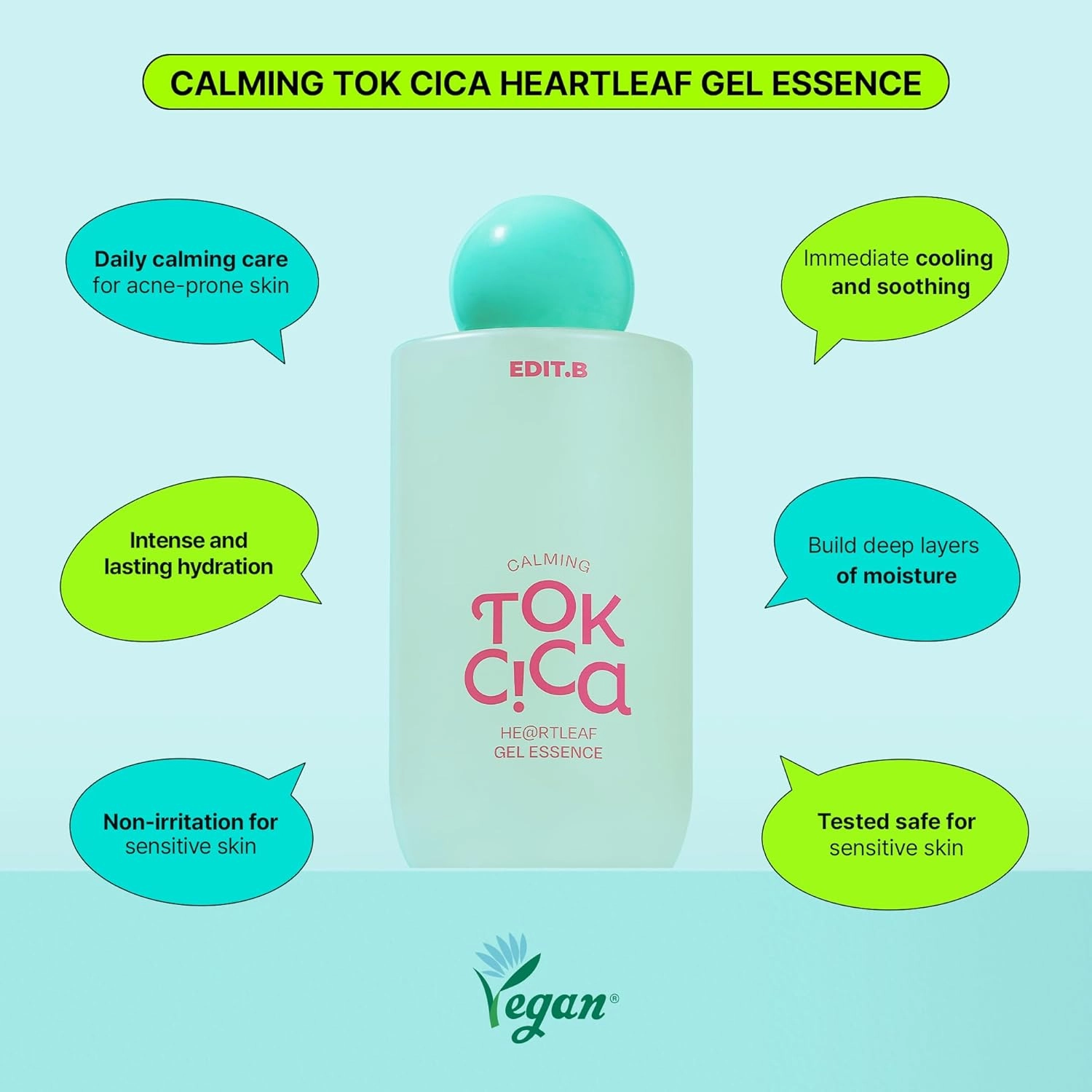 Calming Tok Cica Heartleaf Gel Essence, Cooling & Hydrating Facial Essence for Sensitive Skin, Lightweight Soothing & Relief Moisturizer, Korean Daily Skin Care (6.76 fl.oz / 200ml)