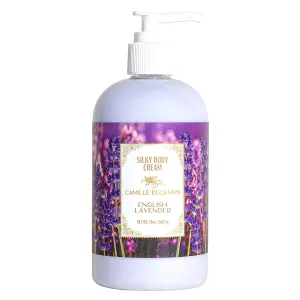 Camille Beckman English Lavender Scented Silky Body Cream, Daily Moisturizer for All Skin Types | Non-Greasy Vegan Formula to Nourish and Soften Hands and Body, 13 Ounce