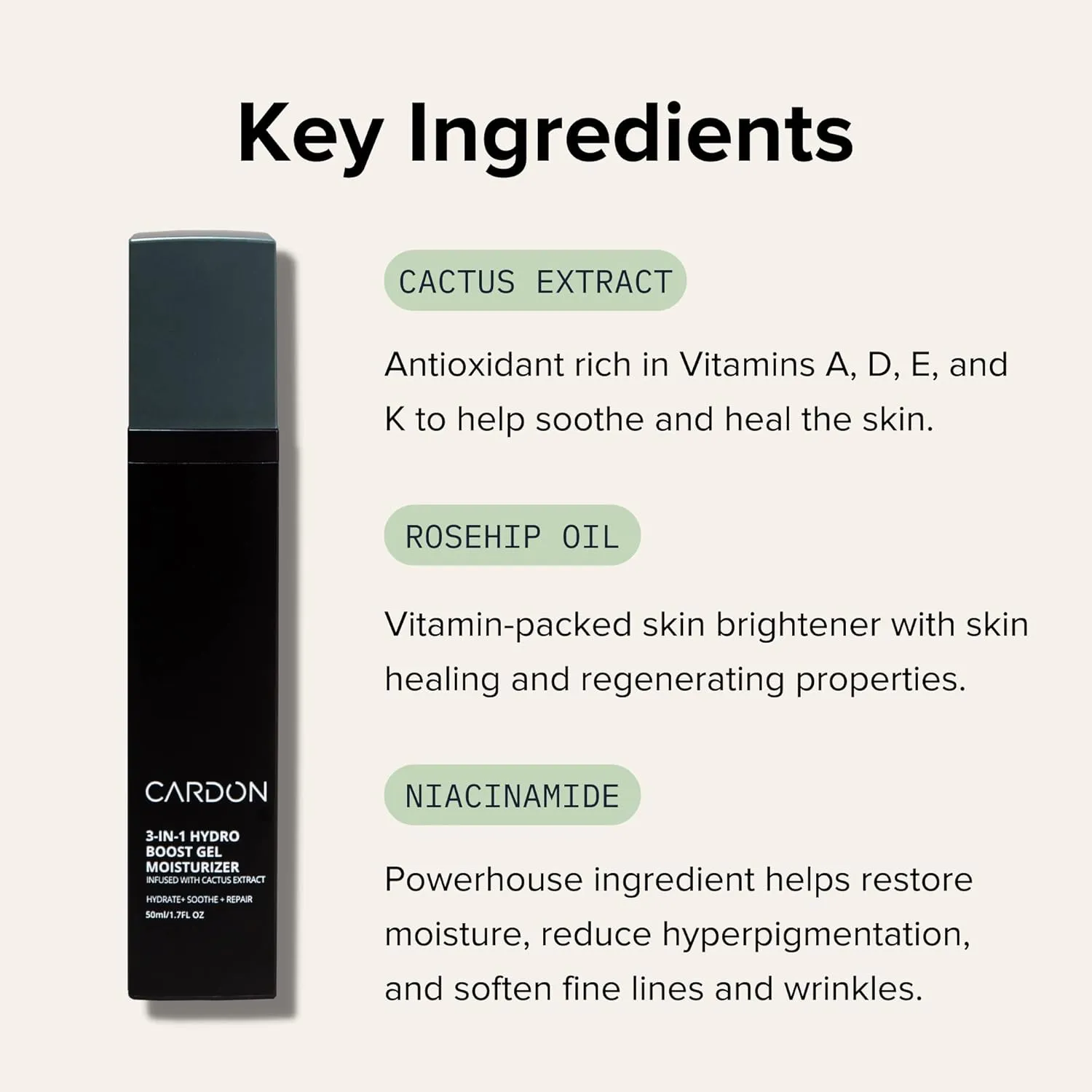 Cardon Anti-Aging Face Moisturizer, Korean Skincare Hydro Boost Gel, Ultra Light Face Cream to Even Skin Tone Overnight, Healing Cactus Extract, Reduce Wrinkles, Repair Acne Scars (2 CT)