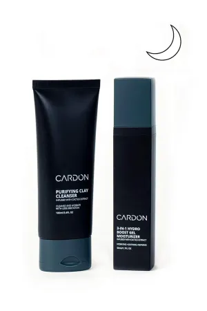 Cardon Mens PM Nighttime Skincare Set | Clay Face Wash Cleanser, 100ml   Repairing Hydro Boost Gel Moisturizer, 50ml | Made with Cactus Extract | Oily, Dry, or Sensitive Skin Type