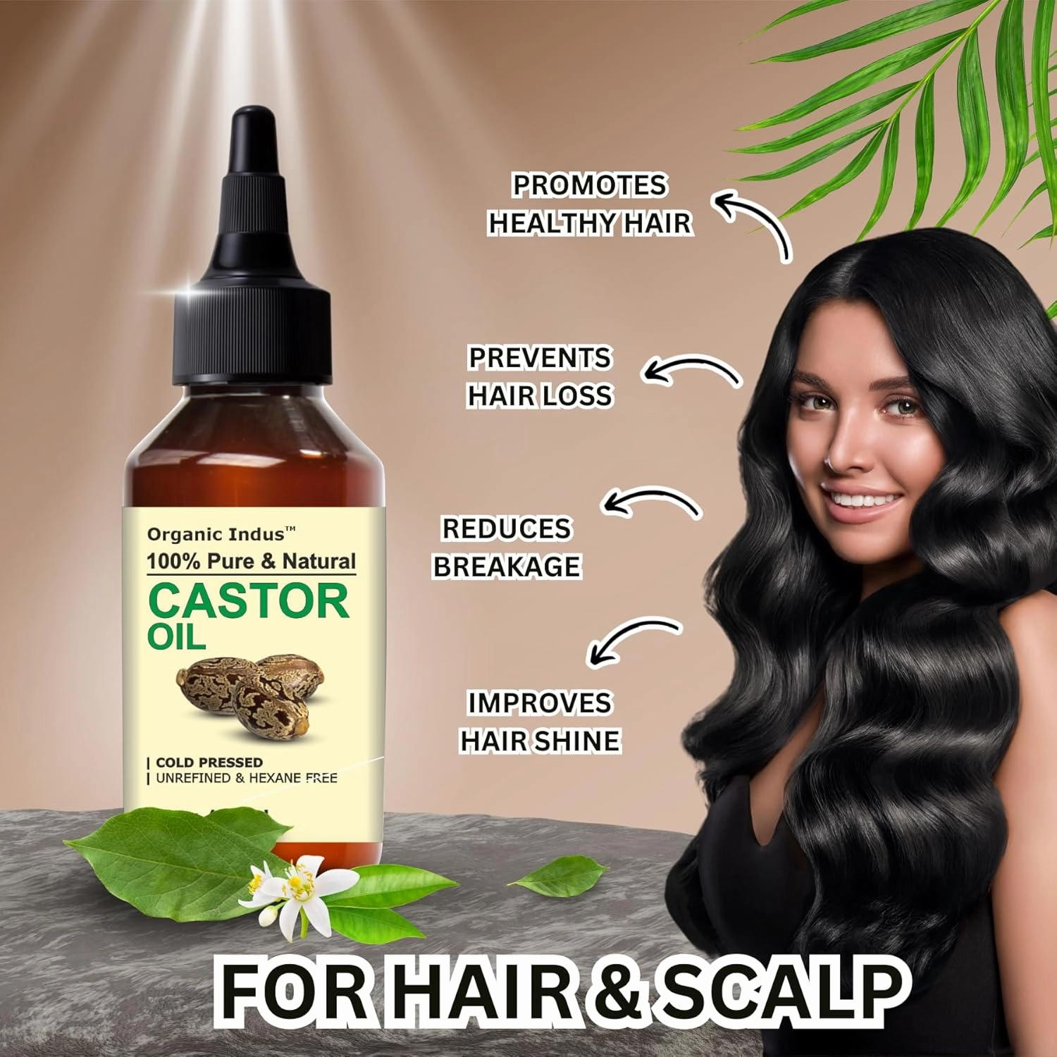 Castor Oil 2oz (60ml) | Premium Grade Carrier Oil for Hair Growth, Skin Moisturizer, Eyelashes and Eyebrows | Unrefined Castor Oil for Hair Skin Face (Hexane Free)