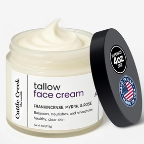 Cattle Creek Tallow Face Moisturizer – Whipped Beef Tallow for Face with Sweet Almond, Myrrh, Frankincense & Rose Oils – Grass-Fed Beef Tallow for Face Care, Hydration, Anti-Aging & Sensitive Skin