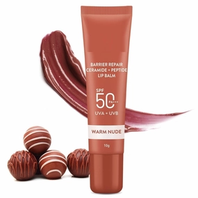 Ceramide & Peptide Barrier Repair Lip Balm SPF 50, PA    |Warm Nude | UVA/UVB Lip Protection | Soft Tinted Lip Moisturizer | Boosts Collagen & Instantly Plumps Lip | Lip Balm for Women | 10gm