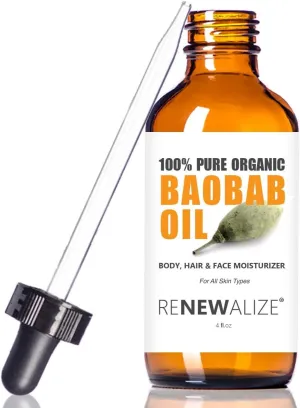 Certified Organic Baobab Oil | 100 Percent Pure Cold Pressed and Unrefined | All Natural Skin Nails and Hair Moisturizer | 4 fl oz