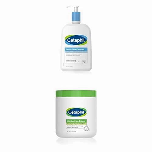 Cetaphil Face Wash, Hydrating Gentle Skin Cleanser for Dry to Normal Sensitive Skin, Fragrance Free 20 Oz Body Moisturizer, Hydrating Moisturizing Cream for Dry to Very Dry Skin 20 Oz