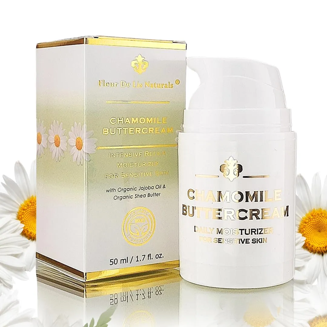 Chamomile Buttercream - Best Anti-Wrinkle Cream & Anti-Aging Face Cream for Sensitive Skin - Helps to Repair Wrinkles & Purify Skin - Made in USA - All Natural and Organic Ingredients – 1.7 oz