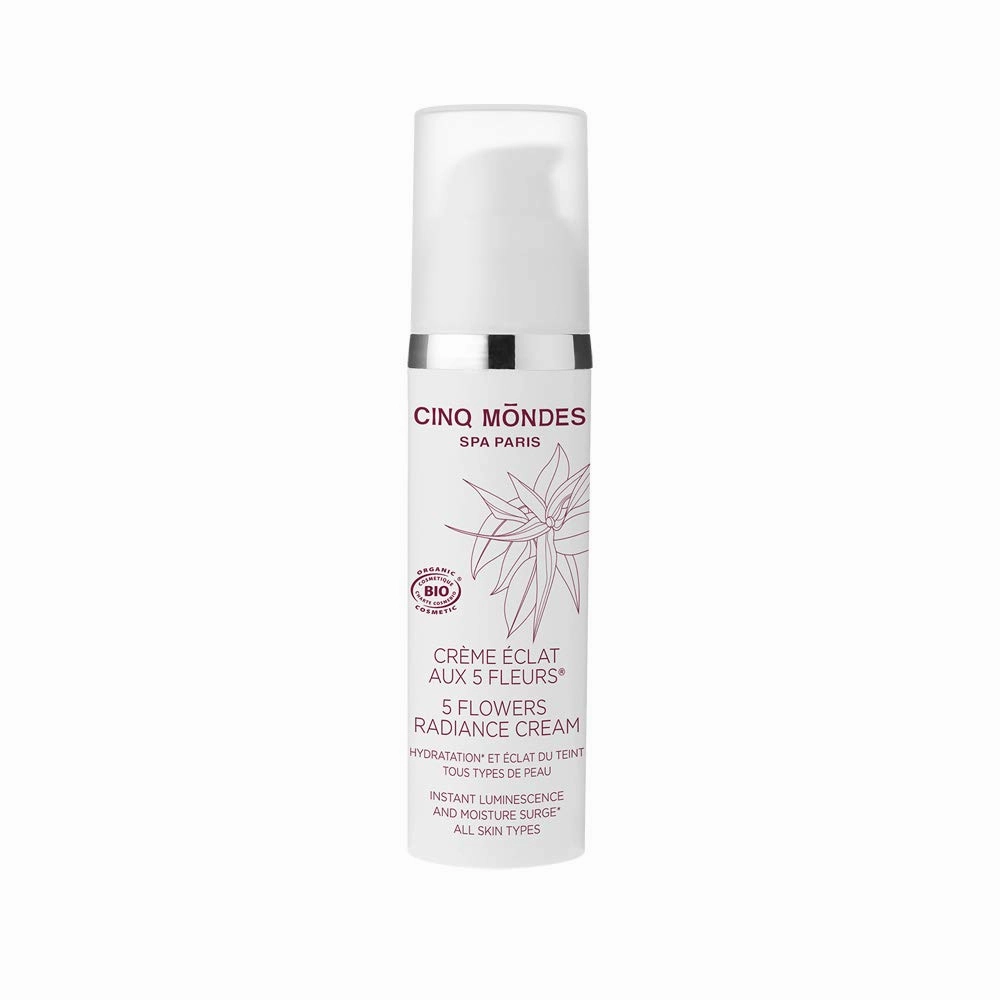CINQ MONDES Five Flowers Radiance Facial Cream 1.7 Fl.Oz.- Light Weight Day Cream To Enhance Glow And Luminosity With Kombucha And Tropical Flower Extracts