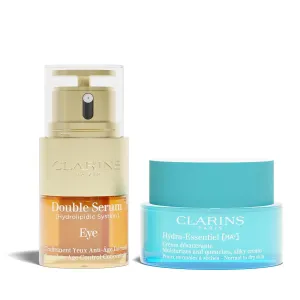 Clarins Double Serum Eye and Hydra-Essentiel Silky Cream Bundle | Anti Aging Eye Cream | Hydrating Face Moisturizer for Normal to Dry Skin | Face Cream with Hyaluronic Acid