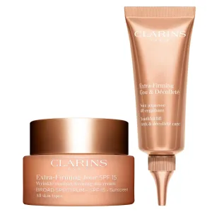 Clarins Extra-Firming Day Face Moisturizer with SPF 15 and Neck & Décolleté Bundle | Anti Aging Face Moisturizer with UVA/UVB Protection | Anti Aging Neck Cream | All Skin Types