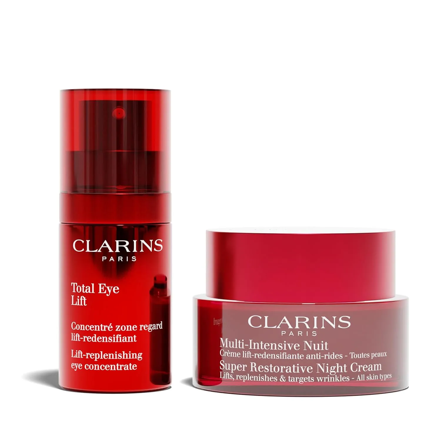 Clarins Total Eye Lift and Super Restorative Night Cream Bundle | Anti Aging Eye Cream Visibly Lifts and Firms | Anti Aging Face Moisturizer for Mature Skin Weakened by Hormonal Changes