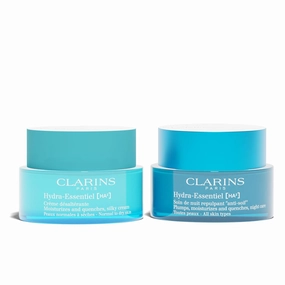 Clarins Hydra-Essentiel Silky Cream and Night Cream Intensely Hydrating Bundle | 60 Seconds to Plumper Skin*| 24H hydration**| Daytime Face Moisturizer for Normal to Dry Skin |Contains Hyaluronic Acid