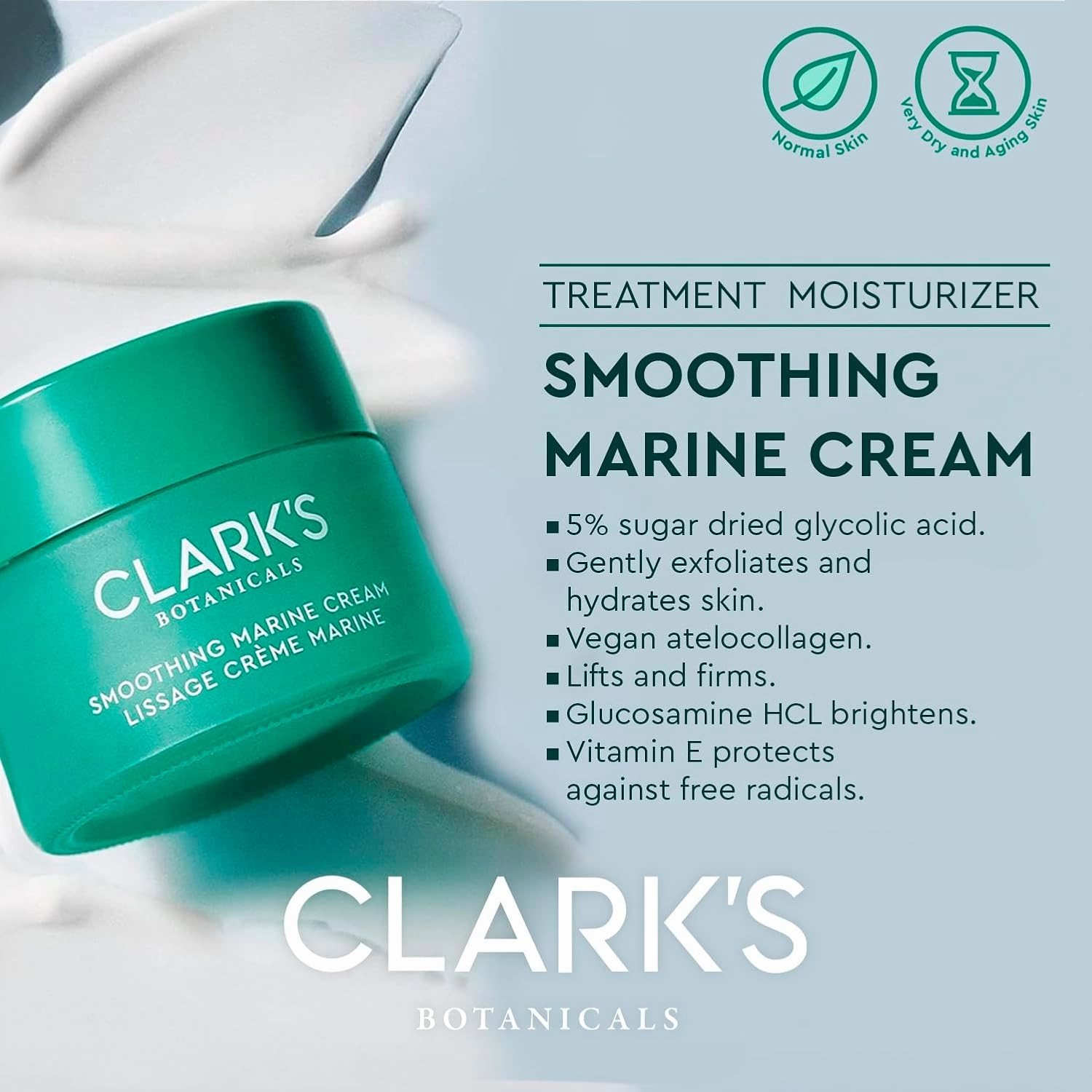 Clark's Botanicals Smoothing Marine Cream: Lightweight Face Moisturizer, Normal to Oily Skin with Antioxidants, Stimulates Hyaluronic Acid Production & Clears Pores, 60ml | 2oz (Pack of 2)