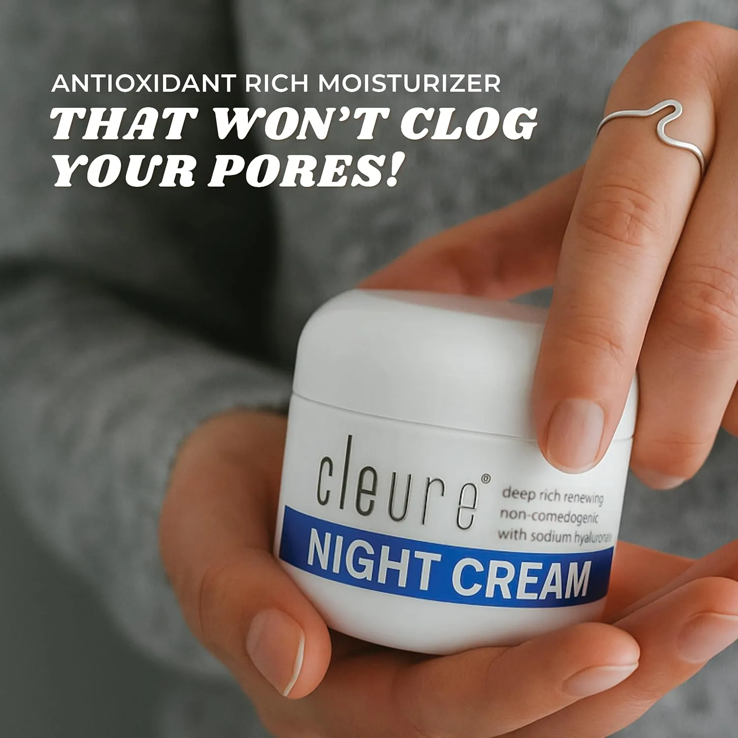 Cleure Hyaluronic Acid & Shea Butter Anti-Aging Night Cream for Sensitive Skin, Gluten, Salicylate, Paraben & Fragrance Free (2 oz, Pack of 1)