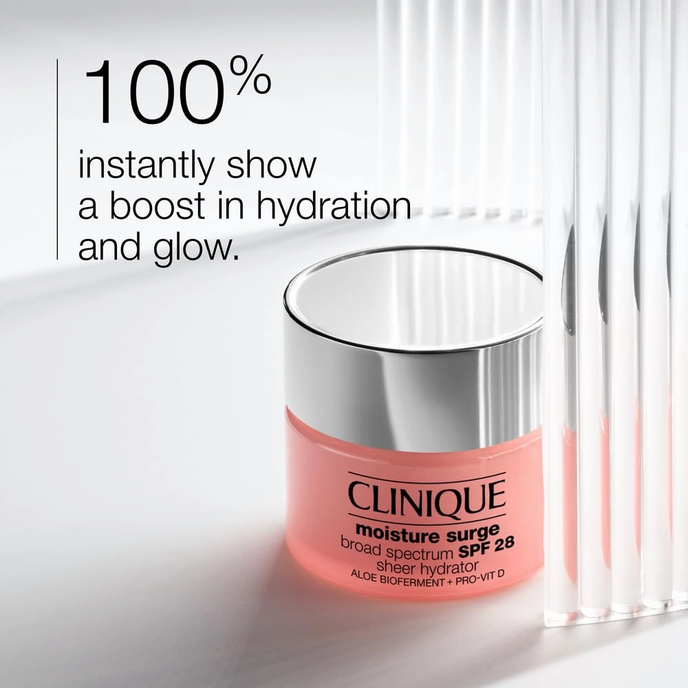 Clinique Moisture Surge Broad Spectrum SPF 28 Sheer Hydrator Face Moisturizer With Hyaluronic Acid, Aloe Bioferment   Provitamin D | Hydrating   Protecting