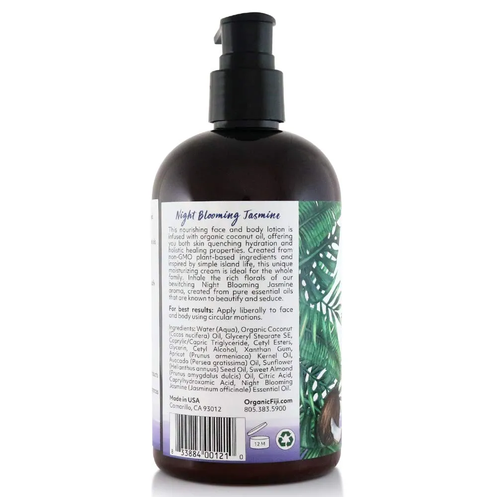 Coco Fiji Face & Body Lotion Infused With Coconut Oil | Lotion for Dry Skin | Moisturizer Face Cream & Massage Lotion for Women & Men | Night Blooming Jasmine 12 oz, Pack of 1