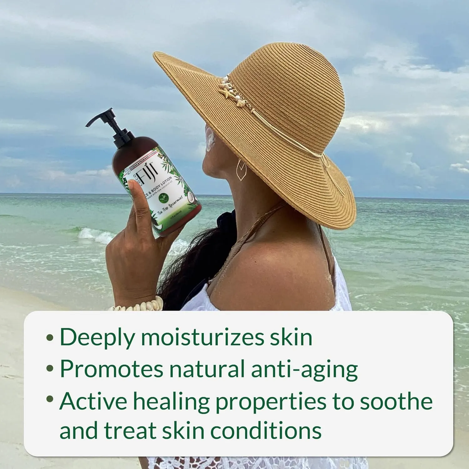 Coco Fiji Face & Body Lotion Infused With Coconut Oil | Lotion for Dry Skin | Moisturizer Face Cream & Massage Lotion for Women & Men | Tea Tree Spearmint 12 oz, Pack of 1