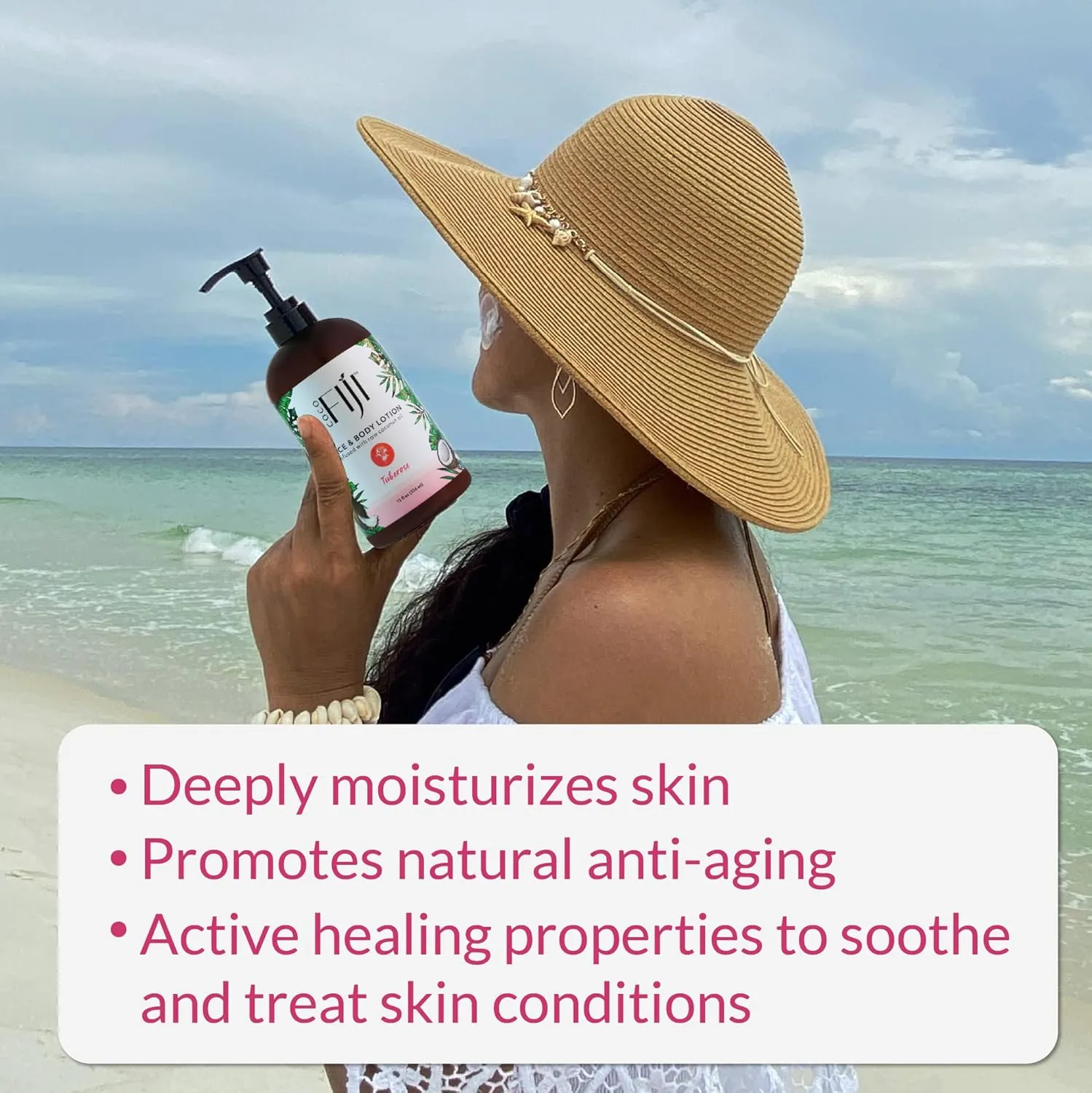 Coco Fiji Face & Body Lotion Infused With Coconut Oil | Lotion for Dry Skin | Moisturizer Face Cream & Massage Lotion for Women & Men | Tuberose 12 oz, Pack of 1
