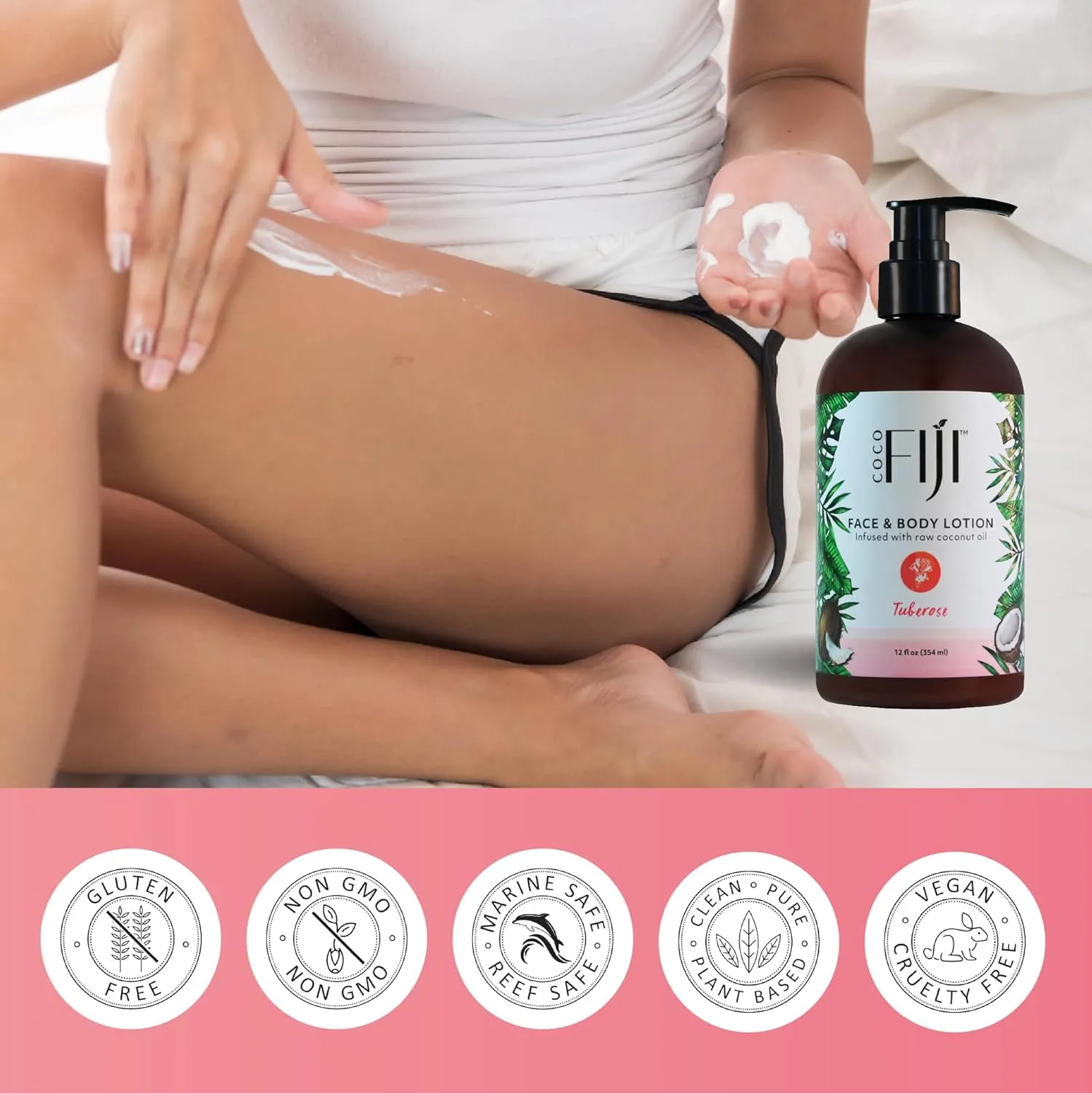 Coco Fiji Face & Body Lotion Infused With Coconut Oil | Lotion for Dry Skin | Moisturizer Face Cream & Massage Lotion for Women & Men | Tuberose 12 oz, Pack of 1
