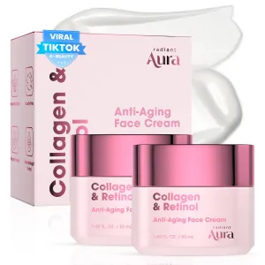 Collagen & Retinol Face Cream - Dermatologist Tested Korean Anti-Aging Moisturizer for Smoothing & Firming - Premium Formula for Wrinkle Care & Skin Rejuvenation - 1.67 fl oz - Pack of 2