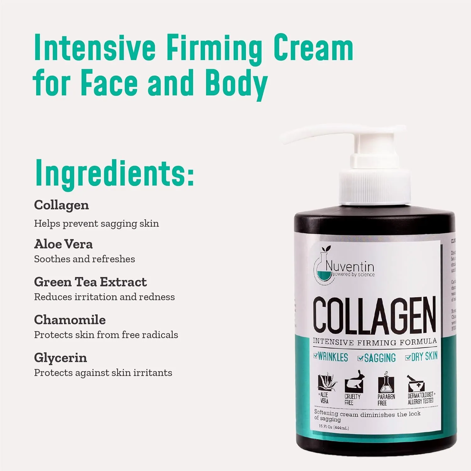 Collagen Firming Cream Moisturizer Lotion W/Aloe Vera & Green Tea. Skin Care Anti-Aging Collagen Face & Body Lotion For Wrinkle Repair, Sagging Skin, & Dry Skin, 15 Fl Oz (Pack of 2)