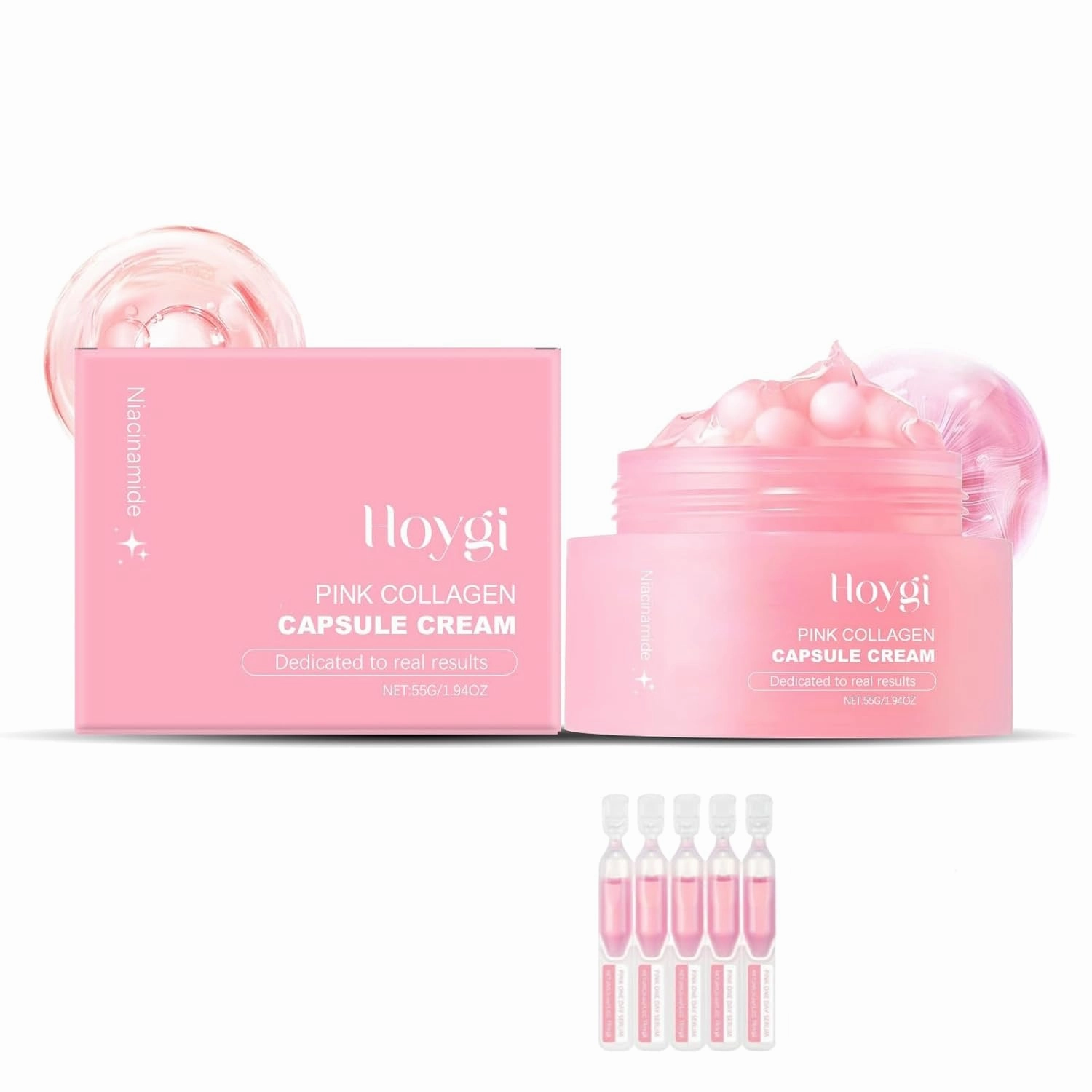 Collagen Capsule Cream, Pink Moisturizer Capsule Cream with Niacinamide for Facial Hydration and Uneven Skin Tone (Pink, 1)