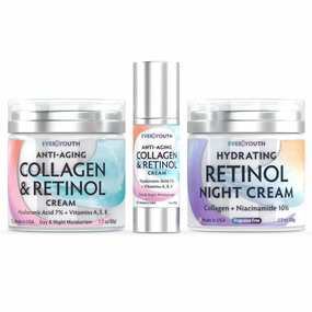 Collagen Cream, Travel Size Moisturizer & Night Cream Bundle, Anti Aging Facial Moisturizer with Retinol, Collagen, Hyaluronic Acid, Niacinamide - Save 20%