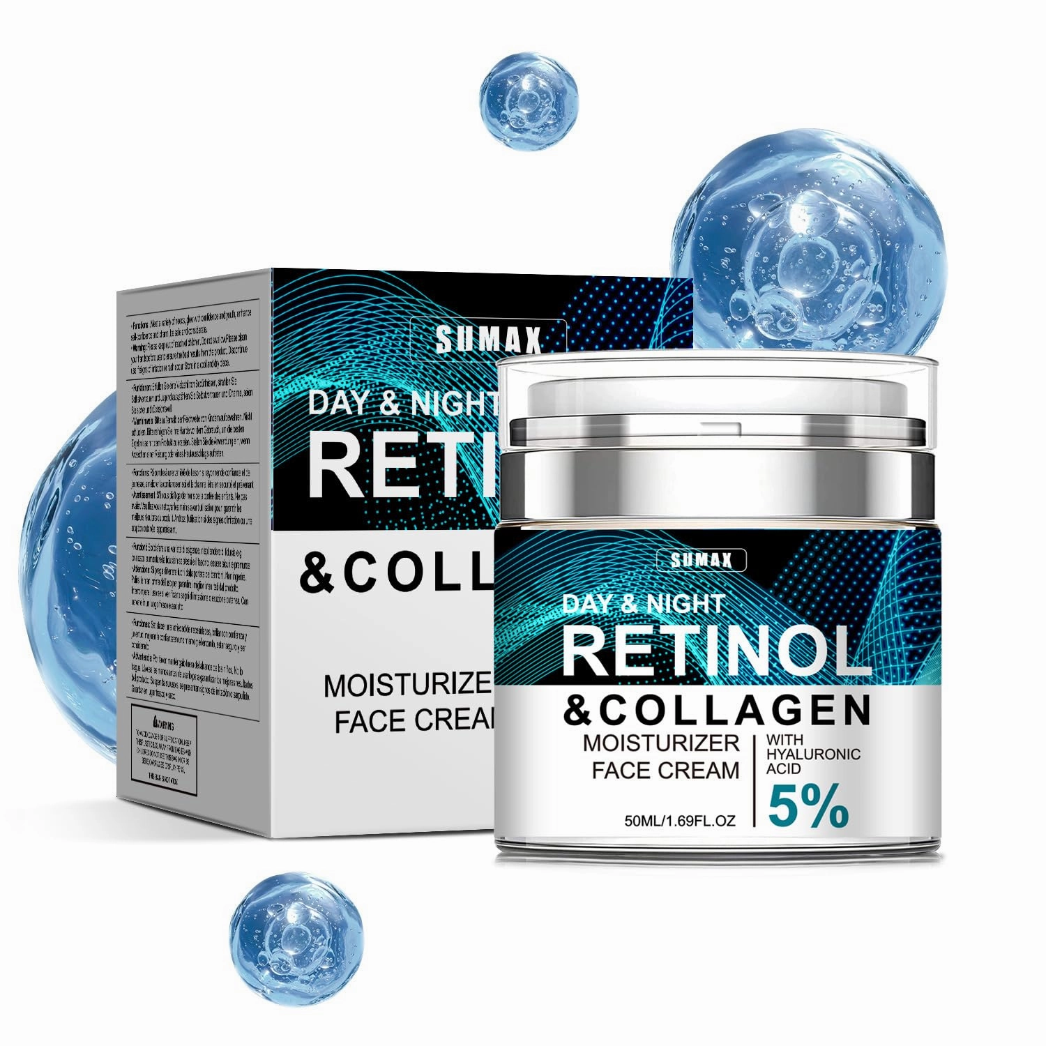 Collagen, Retinol & Hyaluronic Acid Cream - Anti-Aging Face Moisturizer for Face, Firming Skin Care for Neck Décolleté, Daily Moisturizer Cream Day & Night - 1.7 fl.oz