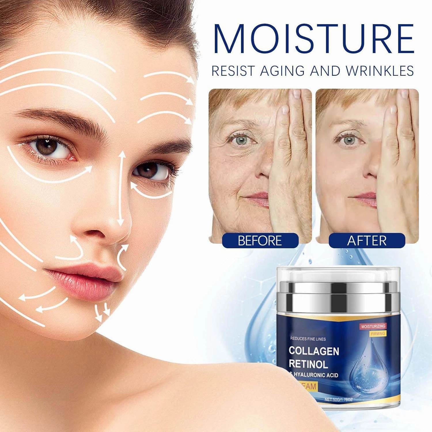 Collagens Face Moisturizer,Natural Antiaging Lift Firm Facial Cream for Women,Skin Tightening Day&Night Cream with Retinol and Hyaluronic Acid,Delay Aging,Reduce Wrinkle and Fine Lines (2pc)