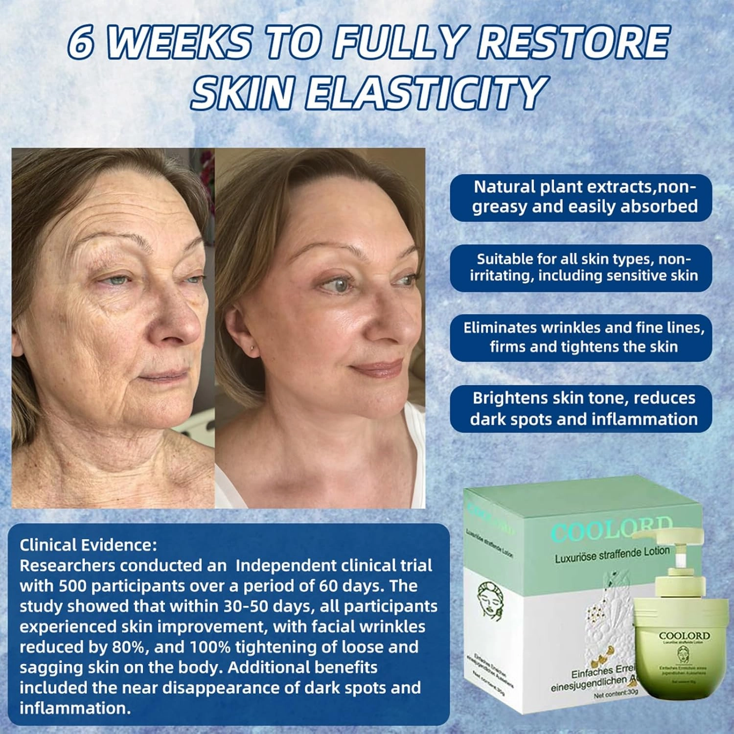 Coolord Luxury Collagen Firming Cream, Face Moisturizer Collagen Cream,Body Skin Tightening Moisturizer Cream with Collagen&Elastin, 24h Hydration & Glow Skin for All Skin Types (3Bottles, 30ml)