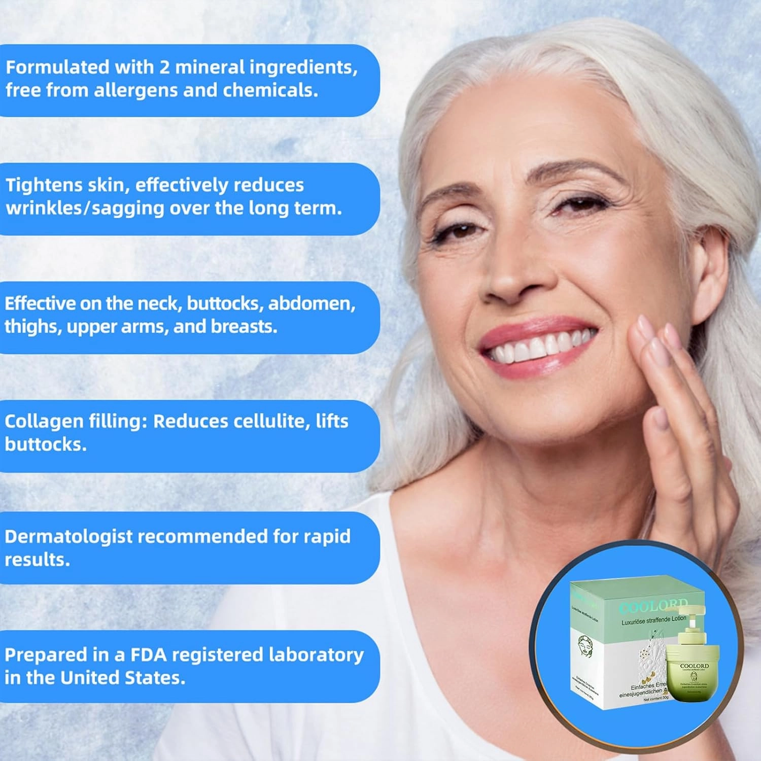 Coolord Luxury Collagen Firming Cream, Face Moisturizer Collagen Cream,Body Skin Tightening Moisturizer Cream with Collagen&Elastin, 24h Hydration & Glow Skin for All Skin Types (3Bottles, 30ml)