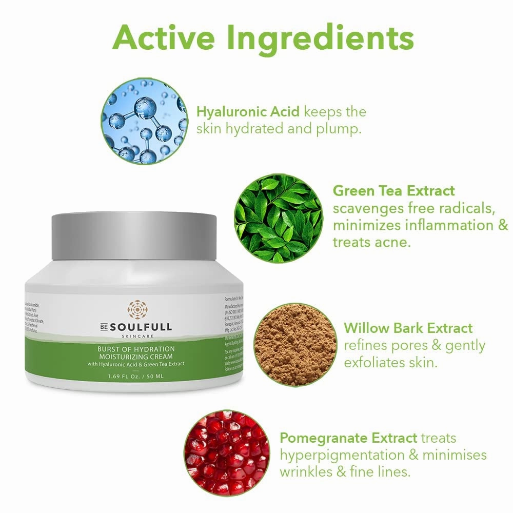 Cream- Hydrating Moisturizer with Hyaluronic Acid and Green Tea Extracts For Healthy Glowing Skin- Daily Lightweight Face Cream for Dry and Dehydrated Skin- 50gm