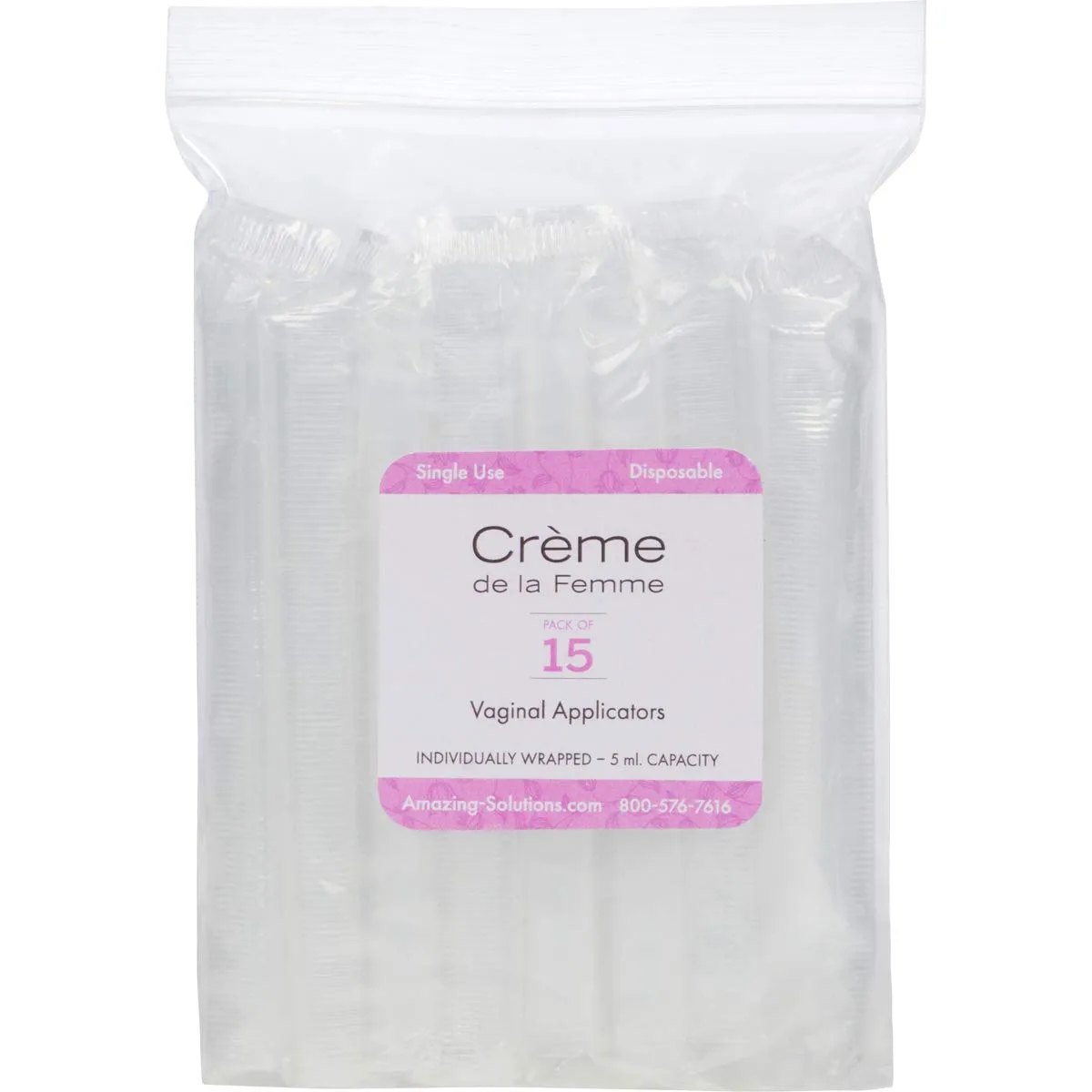 Creme de la Femme Vaginal Suppository Applicators - 15 Pack - Thin Feminine Moisturizer Cream Suppositories - Individually-Wrapped Single-Use Disposable Applicators - Slim Soft-Tipped Lubricant Tubes