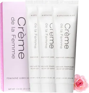 Crème De La Femme Daily Vaginal Moisturizing Cream for Long-Lasting Relief from Feminine Dryness Chemical & Hormone Free, Fragrance-Free, Also a Hydrating Intimate Lubricant for Men and Women – 3 Pack