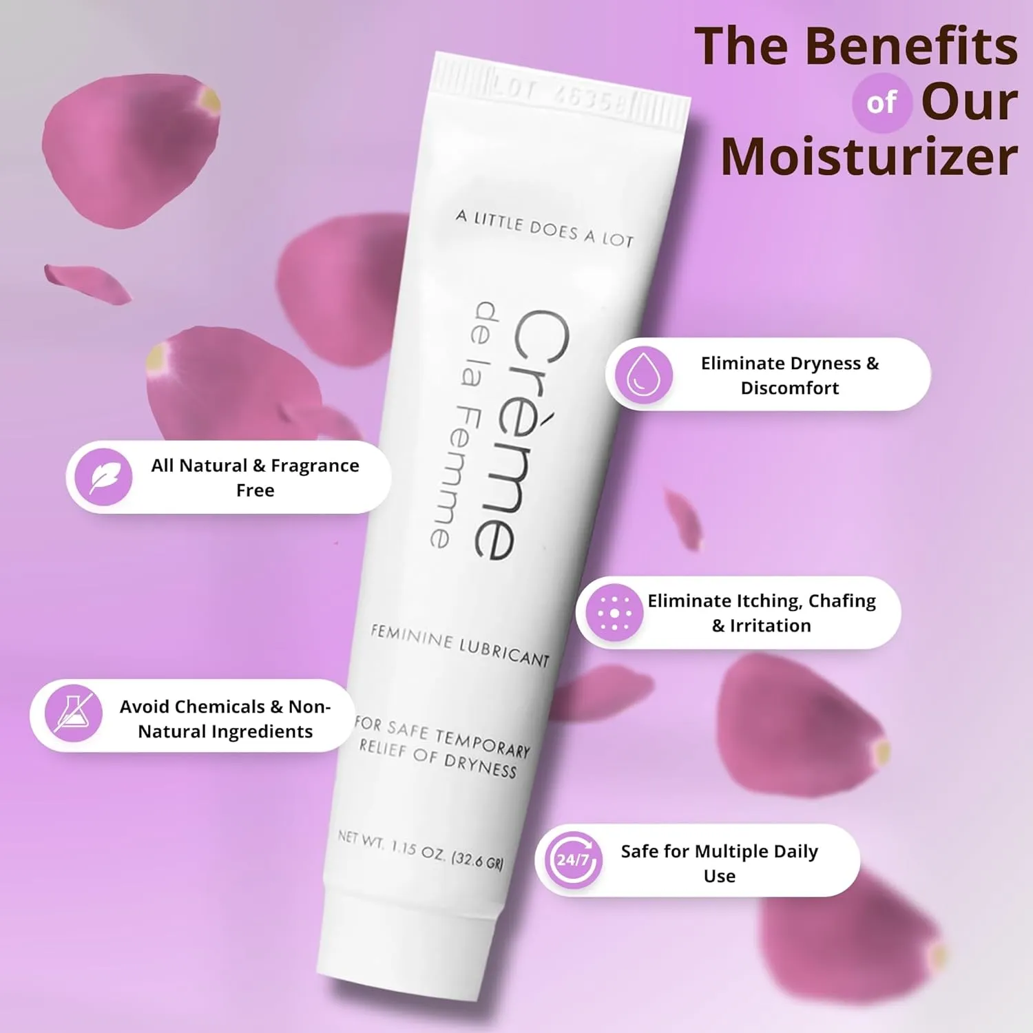 Crème De La Femme Daily Vaginal Moisturizing Cream for Long-Lasting Relief from Feminine Dryness Chemical & Hormone Free, Fragrance-Free, Also a Hydrating Intimate Lubricant for Men and Women – 3 Pack