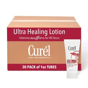 Curel Ultra Healing Intensive Fragrance-Free Lotion For Extra-Dry Skin, Dermatologist Recommended, Ideal for Sensitive Skin, Cruelty Free, Paraben Free, 1 Oz, Pack of 30