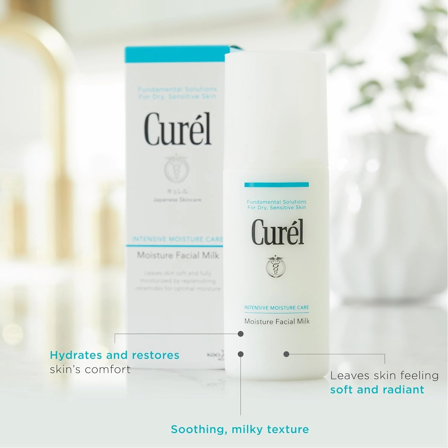 Curel Japanese Skin Care Moisture Facial Milk Moisturizer, Daily Face Lotion for Dry Sensitive Skin, pH Balanced, Unscented Advanced Ceramide Care Face Cream without Drying Alcohols, 4 oz