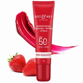 D.OT & KEY Ceramide&Peptide Barrier Repair Lip Balm Spf 50,Pa   |Red Romance|Uva/Uvb Lip Protection|Soft Tinted Lip Moisturizer|Boosts Collagen&Instantly Plumps Lip|Prevents Pigmentation|10Gm,1 Count