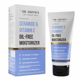 D.r She.th Cerami.de & Vitamin C, Oil Free, Lightweight Moisturizer to Hydrate & Brighten Skin with Vitamin C, Ceramide & Ashwagandha Daily Use Cream for Oily Skin, 50g, 1.76 Ounce