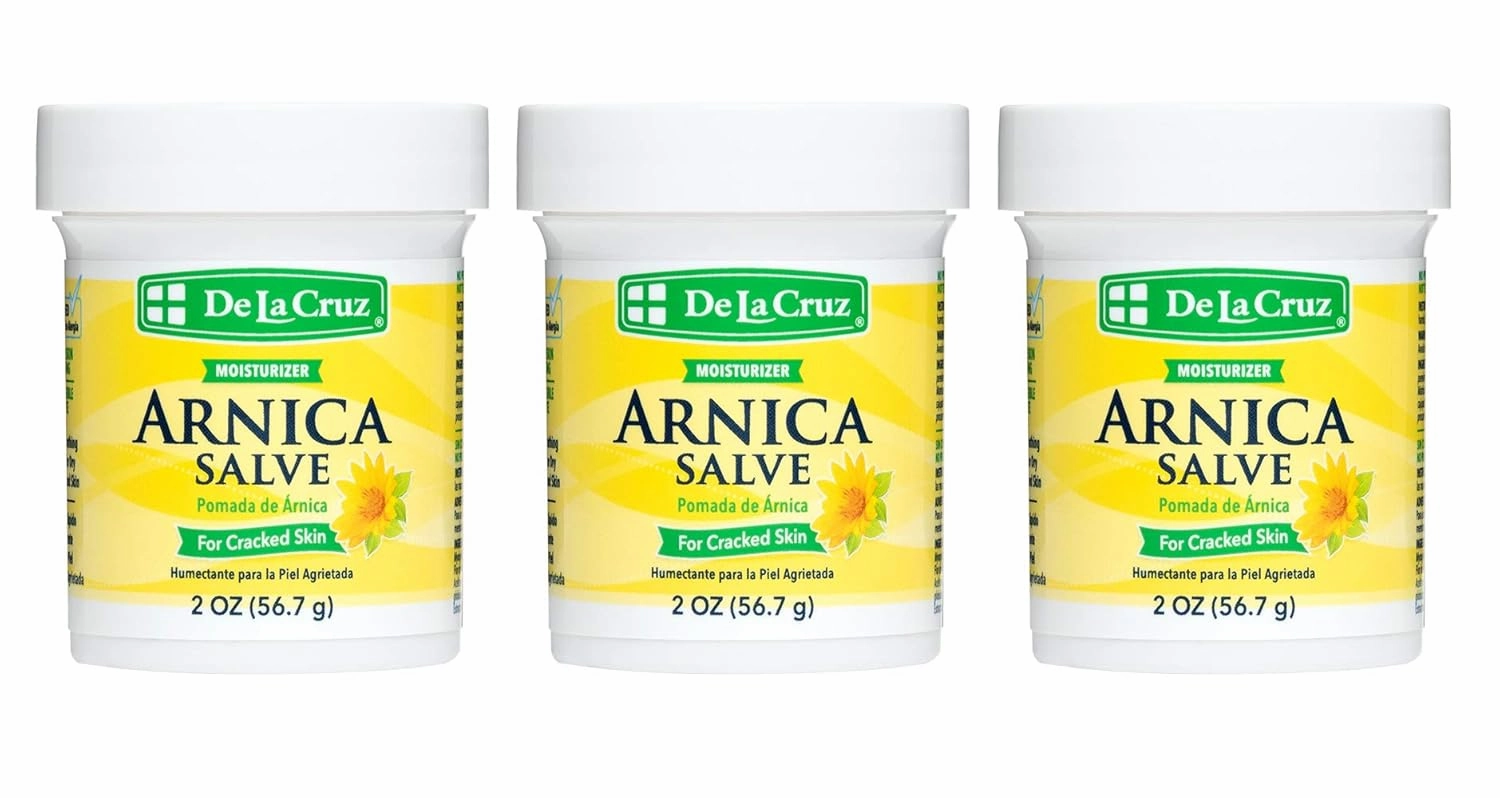 De La Cruz Arnica Salve - Foot Cream for Dry Cracked Heels and Feet - Moisturizing Hand Salve for Dried Hands - 24 Hour Moisture Foot Cream for Dry Cracked Feet and Rough Skin - 2 OZ (3 Jars)