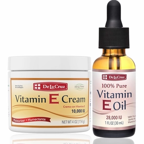 De La Cruz Vitamin E Cream for Face and Neck   100% Pure Vitamin E Oil for Face (28000 IU) - Hydrating & Moisturizing Skincare Bundle - Made in USA