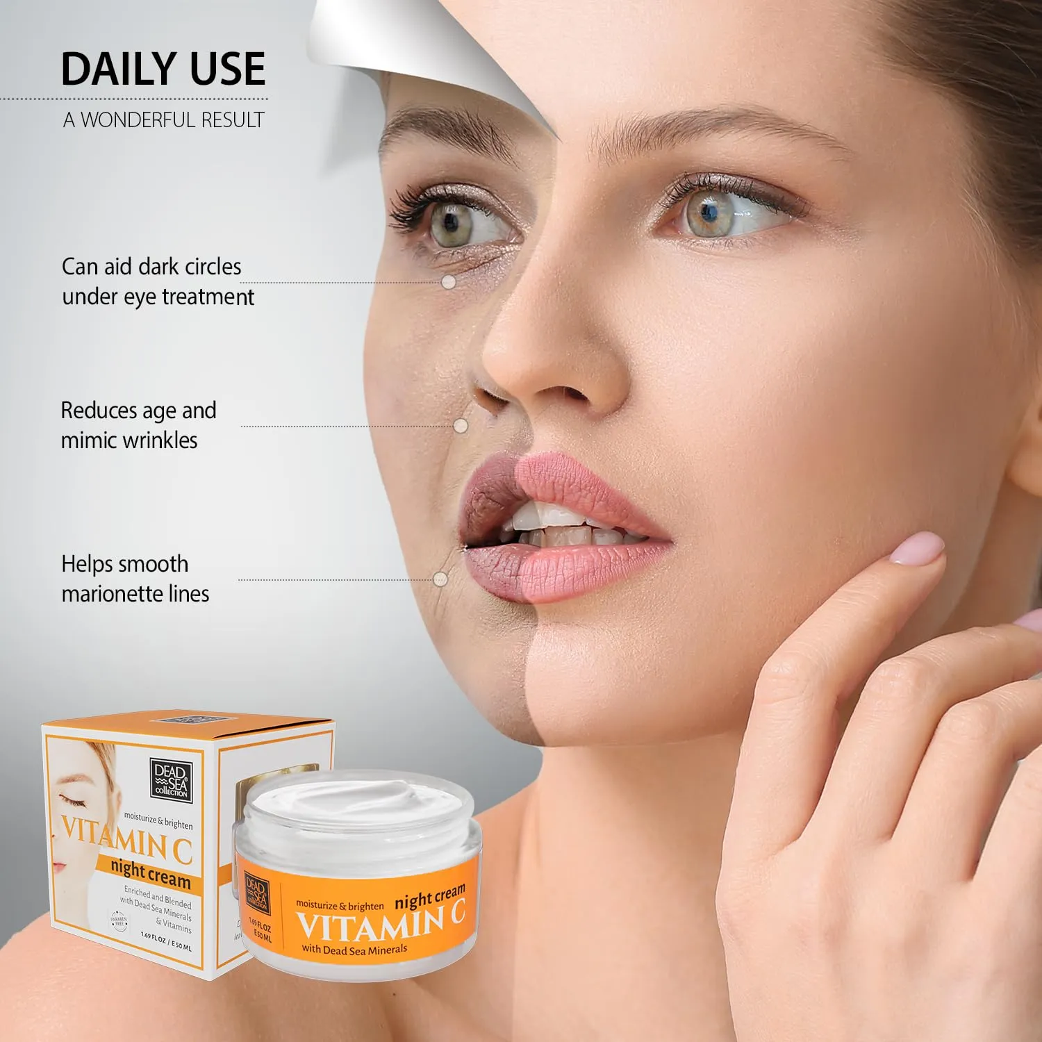 Dead Sea Collection Night Cream for Face with Vitamin C, Dead Sea Minerals, and Vitamin E – Anti Aging Nourishing Skin Care Moisturizer to Reduce Wrinkles (1.69 fl. oz)