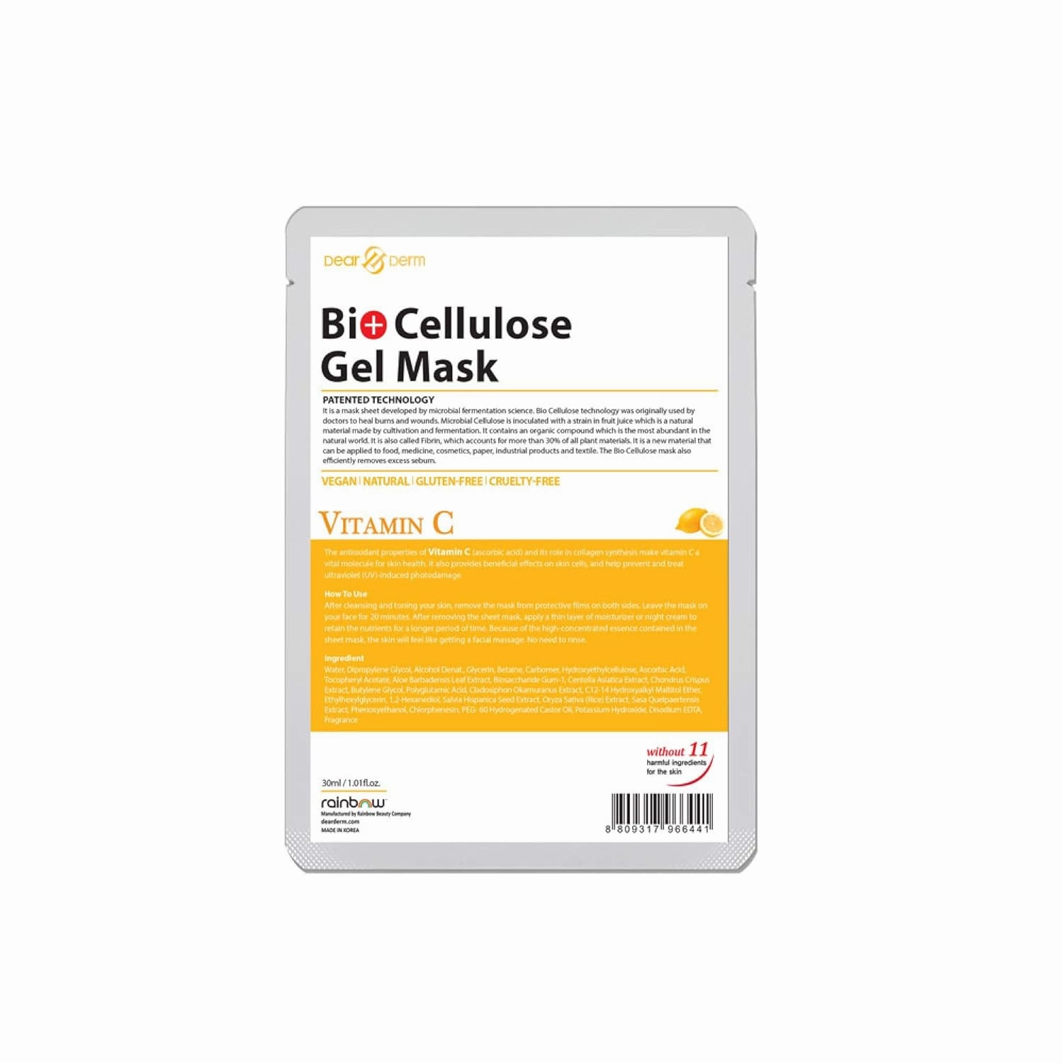 Dear & Derm Bio Cellulose Gel Mask, Skincare Face sheet mask, Facial sheet mask - Vitamin C x 10 sheets