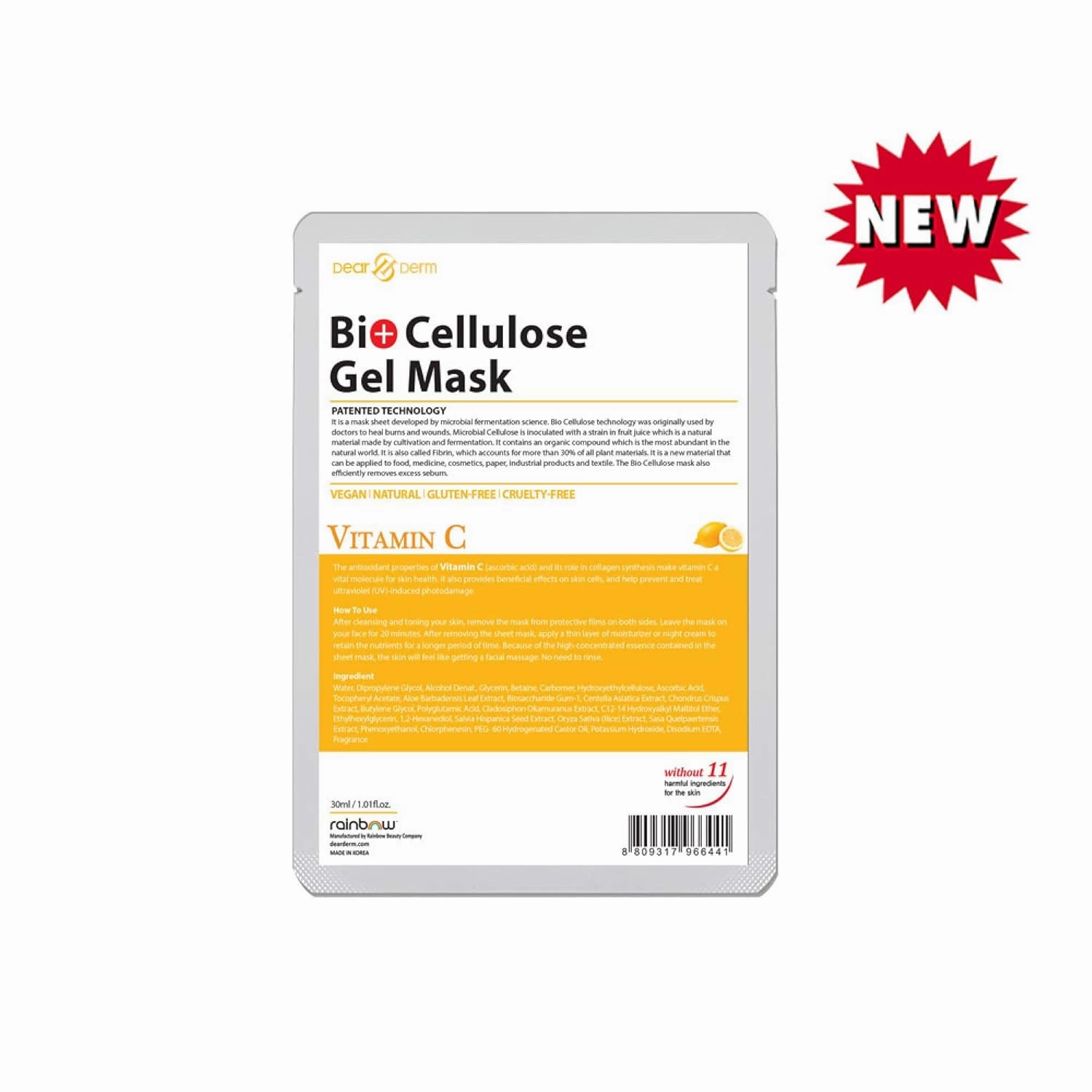Dear & Derm Bio Cellulose Gel Mask, Skincare Face sheet mask, Facial sheet mask - Vitamin C x 10 sheets