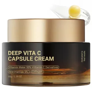 Deep Vita C Capsule Cream - Vitamin C Capsule Face Moisturizer Gel with Collagen & Niacinamide - Anti Wrinkles, Firming, Repairing, Hydrating Skin Care 2.39 oz