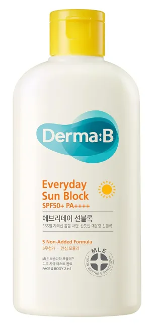 Derma B Everyday Sun Block Large Size Sunscreen SPF50  PA     6.71 Fl Oz, 200ml Fast-Absorbing Lightweight SPF Moisturizer, Facial Body Non-Sticky for Dewy Skin, Korean Protection Lotion