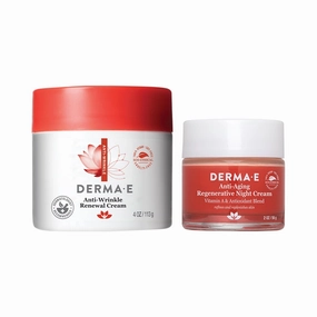 Derma E Anti-Wrinkle Renewal Skin Cream – Vitamin A Wrinkle Treatment Cream, 4 oz,   Anti-Aging Regenerative Night Cream – Firming Astaxanthin Moisturizer for Face, 2 oz