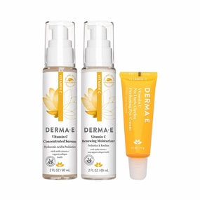 Derma E Vitamin C Cleanser, 6 fl oz, Vitamin C Concentrated Serum, 2oz, Vitamin C No Dark Circles Perfecting Eye Cream, 0.5 oz