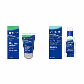 Differin Acne Face Wash with 5% Benzoyl Peroxide, Daily Deep Cleanser 4 Oz   Differin Oil Absorbing Moisturizer with SPF 30, Sunscreen for Face 4 Oz, By the Makers of Differin Gel (Packaging May Vary)