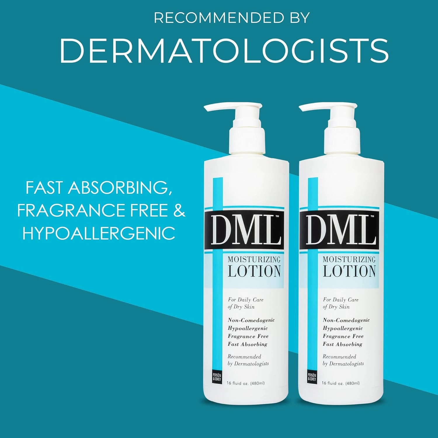 DML Moisturizing Lotion- Hydrating Hand and Body Moisturizer / Hypoallergenic Body Lotion for Dry and Cracked Skin / Gentle, Unscented Moisturizing Lotion Great for Men and Women / 16 oz (Pack of 2)