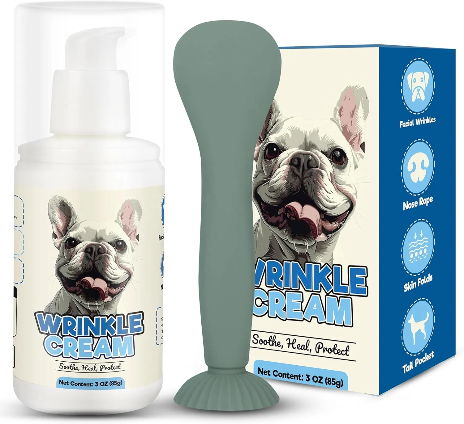 Dog Wrinkle Cream for Bulldogs & Frenchies - Skin Soother for Dry Itchy Skin, Hot Spot & Rash Relief Lotion- Wrinkle Paste & Ointment for Dogs - Protects Irritated Skin - Includes Applicator